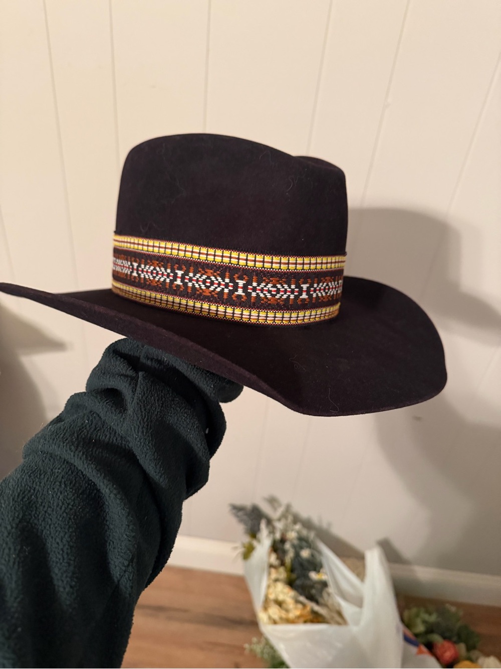 Women’s  Dark Black Cherry  Wool Western Hat with Decorative Band
